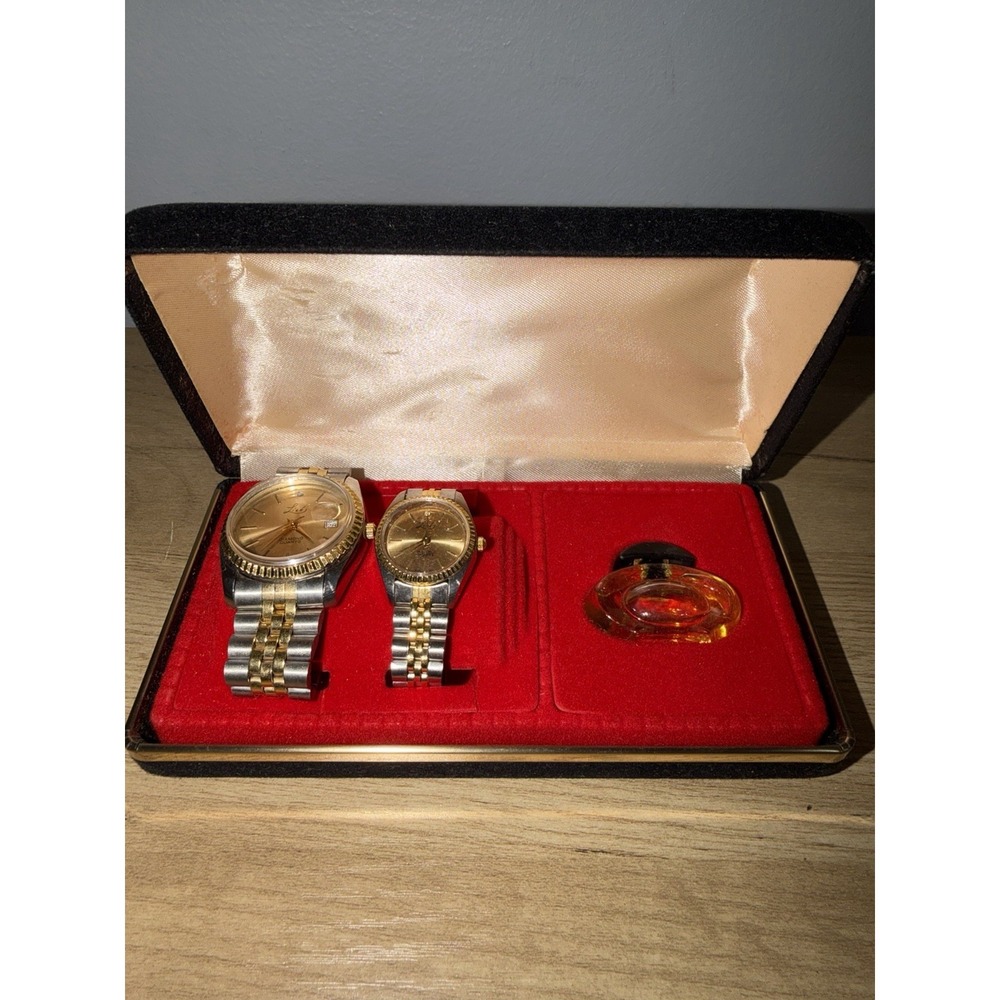 VTG‎ Anne Klein Perfume Lize Watch Set Men's & Women's  Set Gift Gold Silver J